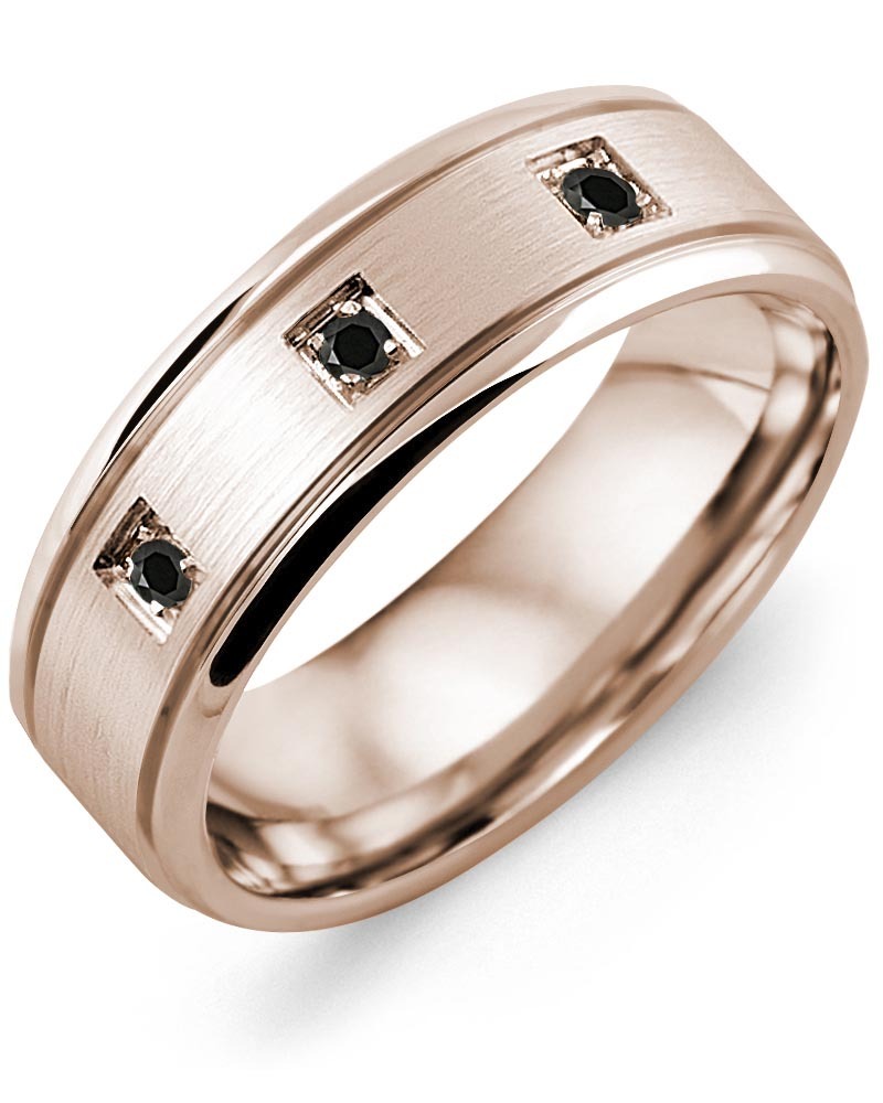 Men's & Women's Rose Gold + 3 Black Diamonds 0.09ct Wedding Band