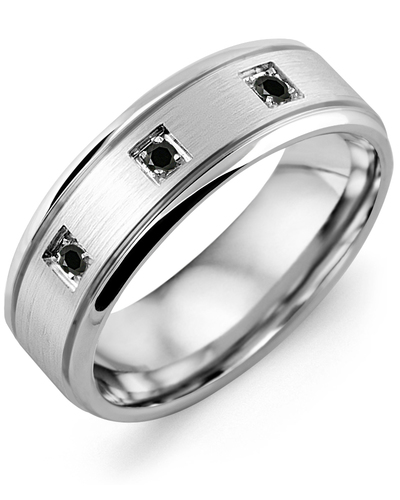 Men's & Women's White Gold + 3 Black Diamonds 0.09ct Wedding Band from MADANI Rings. Wedding bands, fashion rings, promise rings, made of Tungsten, Ceramic, Cobalt, and Gold. View the collection at madanirings.com