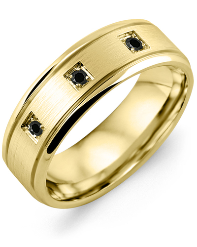 Men's & Women's Yellow Gold + 3 Black Diamonds 0.09ct Wedding Band
