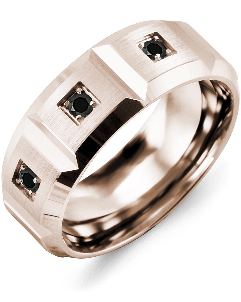 Men's & Women's Rose Gold + 3 Black Diamonds 0.15ct Wedding Band