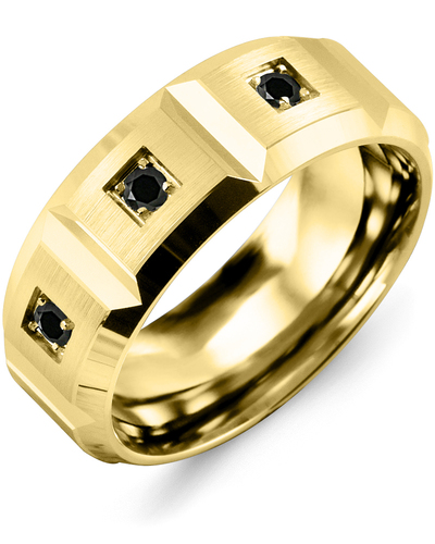 Men's & Women's Yellow Gold + 3 Black Diamonds 0.15ct Wedding Band