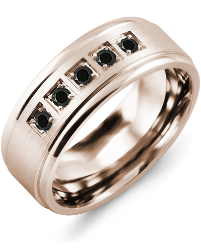 Men's & Women's Rose Gold + 5 Black Diamonds 0.25ct Wedding Band