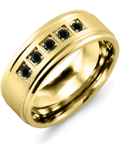 Men's & Women's Yellow Gold + 5 Black Diamonds 0.25ct Wedding Band