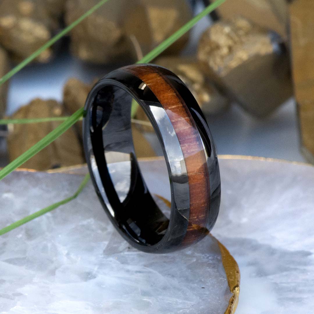 Copper outlets Inlaid Ring - Tungsten or Black Ceramic