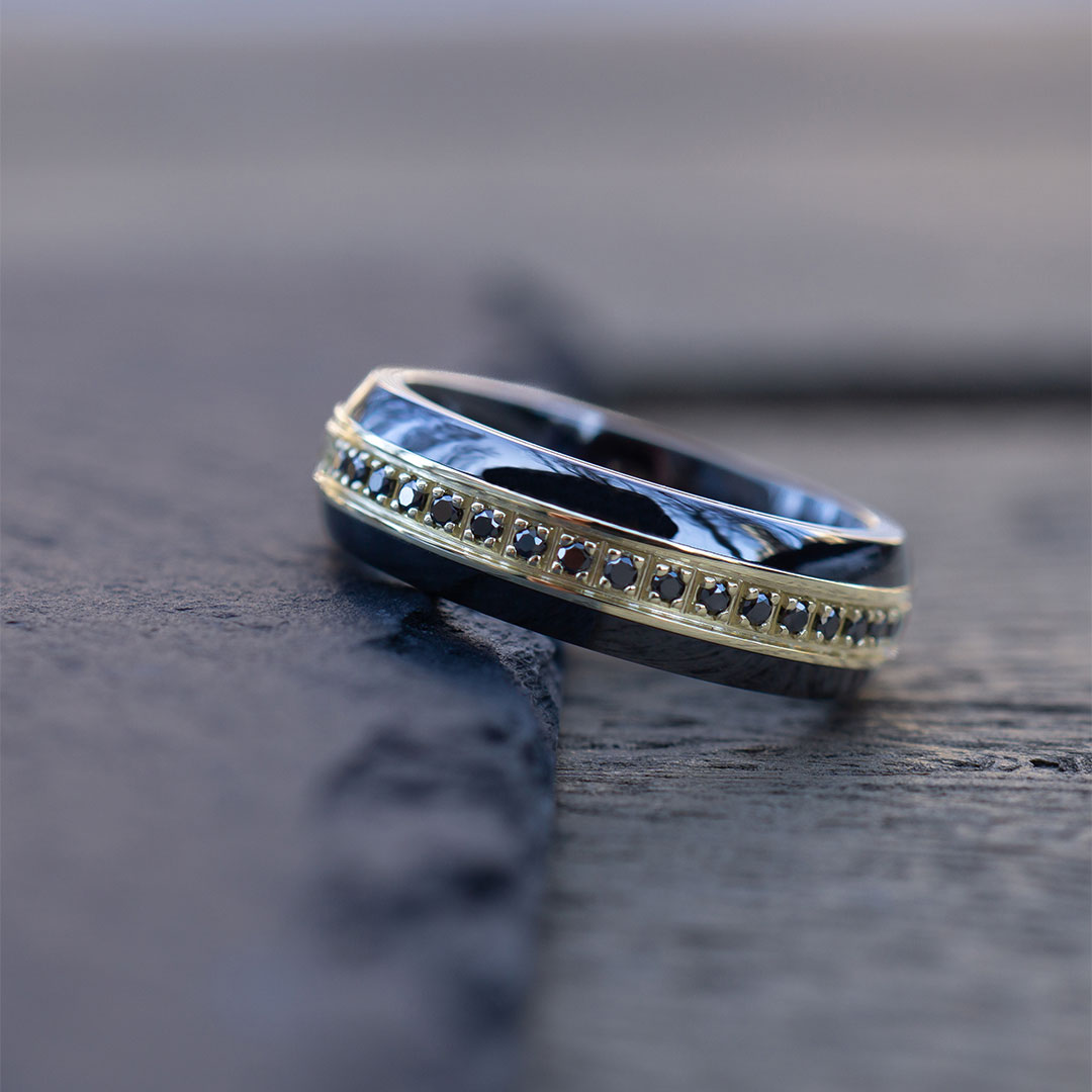Men's Women's Eternity Black Diamond Wedding Ring in Black