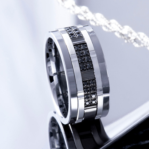 Mens Modern 14K Black Gold 1.25 Ct Princess Blue Topaz Diamond Wedding Ring  R1131-14KBGDBT | ClassicEngagementRing.com