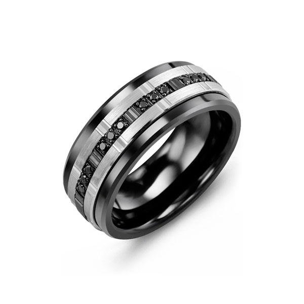 Custom Design Moissanite Men Wedding Band Black Enamel